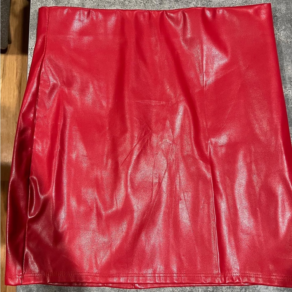 Red leather skirt